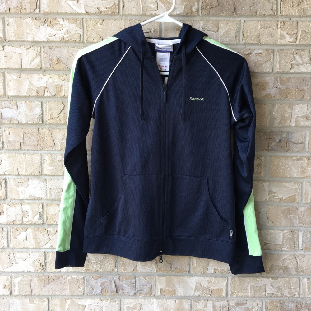 NWT Reebok Navy Blue Lime Green Zip Jacket Small